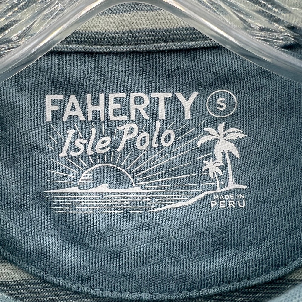 Faherty Isle Polo Shirt Men Small Blue Grey Striped Short Sleeve‎ Cotton Casual - Picture 6 of 14